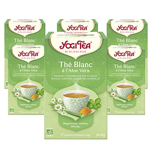 Yogi Tea - Weißer Tee mit Aloe Vera, Ayurvedischer Bio Gewürz- und Kräutertee, Mischung aus Basilikum, Kurkuma und Kamillenblüten, Yogi Tee 3er Pack, 3x17 Beutel (51 Teebeutel insgesamt) von Yogi Tea