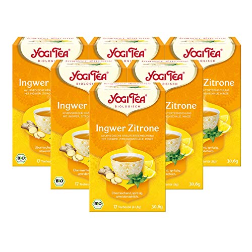 Yogi Tea 6x Ingwer Zitrone Bio Yogi Tee I anregende ayurvedische Tee-Mischung I Bio-Qualität - 6x 17 Teebeutel I Organic Lemon Ginger Tea 6 Päckchen von Yogi Tee