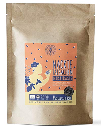 YouFlake Müsli Basis (Bio) NACKTE TATSACHEN | Müsli für Flockenquetsche | Nackthafer, Sonnenblumenkerne & Leinsamen | 5kg von YouFlake