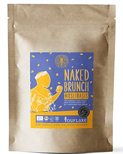 YouFlake Müsli Basis (Bio) NAKED BRUNCH | Müsli für Flockenquetsche | Nackthafer, Dinkel, Sesam & Leinsamen | 2,5kg von YouFlake