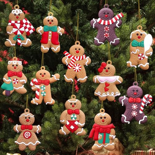 Yuandream Weihnachtsbaumschmuck, 12 Stück Lebkuchenmann Anhänger, Anhänger Weihnachten Deko Tannenbaum Schmuck, Lebkuchen Figuren Hängende für Festliche Home Party von Yuandream