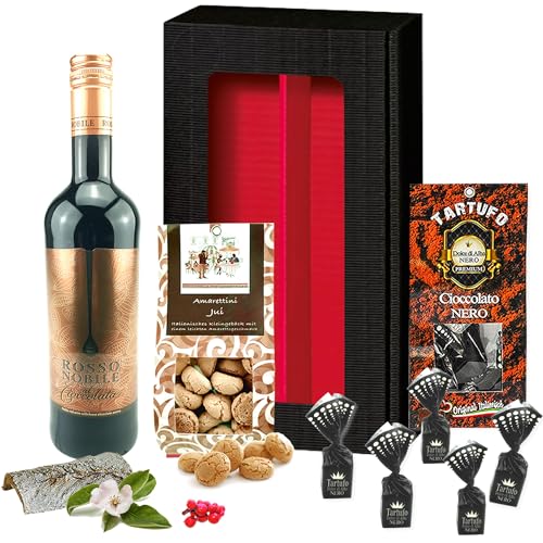 "Gourmet-Geburtstagsfreuden" - Exquisite Geburtstagsgeschenk für Frauen & Männer: Rotwein und Tartufo Schokoladen & Amarettini von Yui`s Delikatessen