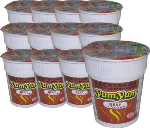 12 x Cup Nudelsuppe mit Beef / Rindgeschmack - yumyum 70g - asiafoodland Spar-Set inkl. 3 x gratis Real Stevia Sticks (3x2 g) von Yum Yum