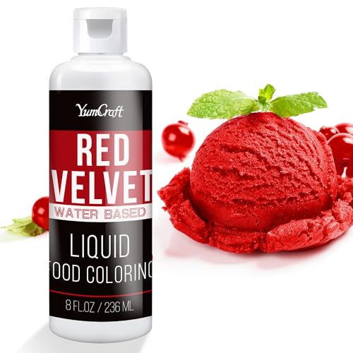 Lebensmittelfarbe - Hoch Konzentriert Flüssig Lebensmittel Farbe zum Kuchen, Backen, Ostereiern, Getränken - Zuckerfrei Food Coloring für Fondant, Zuckerguss, Slime, Tortendeko (Roter Samt, 236ml) von YumCraft