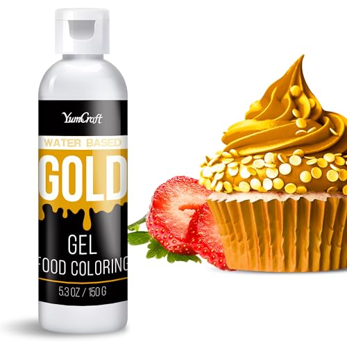 Lebensmittelfarbe Gel - Konzentriert Gel Lebensmittel Farbe zum Kuchen, Backen, Ostereiern, Getränken - Zuckerfrei Food Coloring für Fondant, Zuckerguss, Slime, Tortendeko (Gold, 150g) von YumCraft