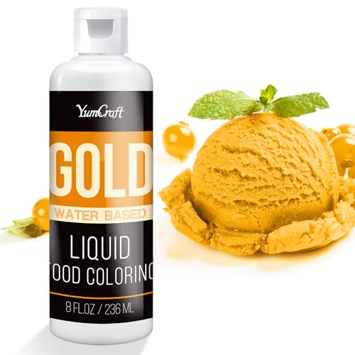 Lebensmittelfarbe - Hoch Konzentriert Flüssig Lebensmittel Farbe zum Kuchen, Backen, Ostereiern, Getränken - Zuckerfrei Food Coloring für Fondant, Zuckerguss, Slime, Tortendeko (Gold, 236ml) von YumCraft