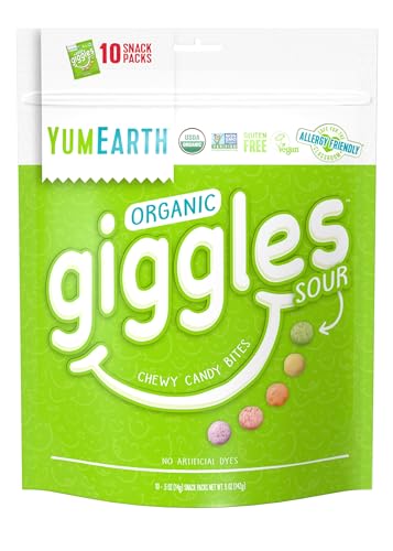 YumEarth Organic Sour Giggles Chewy Candy – allergiefreundlich (Top 9 frei), keine künstlichen Farbstoffe oder Aromen, gentechnikfrei, glutenfrei, vegan – einzeln verpackte saure Snack-Packungen – von YumEarth