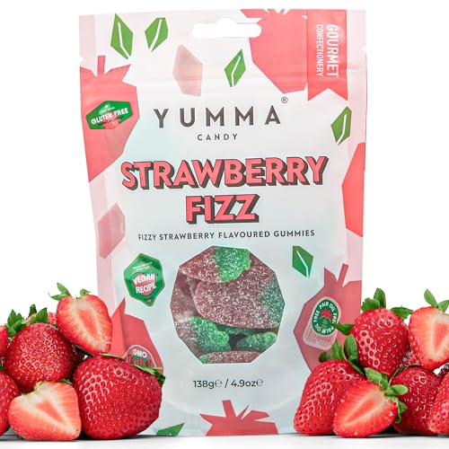 Yumma Candy Vegan Strawberry Fizz - Fizzy Strawberry Flavoured Gummies 138 g, Rot von Yumma Candy