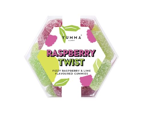 Yumma Candy Raspberry Twist, 96 g – Boutique-Candy mit Himbeer-Limetten-Geschmack in stilvoller Hexagon Box von Yumma