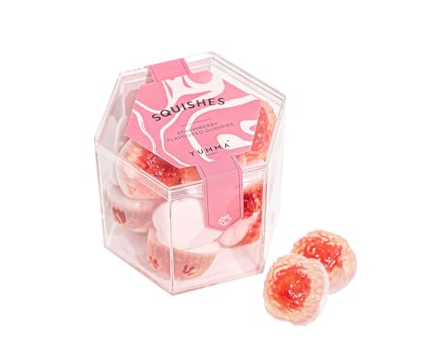 Yumma Candy Squishes, 93 g – Weiche Erdbeer-Gummibonbons mit flüssigem Kern in stilvoller Hexagon Box von Yumma