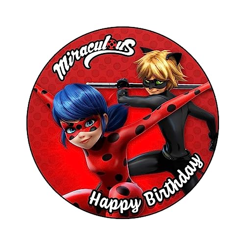 YummyArt Edible Cake Topper - 20cm ⌀ Premium essbare Miraculous Tortenaufleger kompatibel mit tortenaufleger ladybug - ladybug Tortenaufleger essbar für den Geburtstag von YummyArt Edible Cake Topper