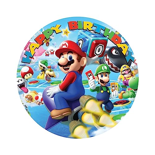 YummyArt Edible Cake Topper - essbare Super Mario Tortenaufleger aus Fondant 20cm Durchmesser Super Mario Tortendeko kompatibel mit Super mario Kuchen deko und Super Mario Tortenaufleger essbar von YummyArt Edible Cake Topper