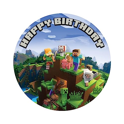 YummyArt Edible Cake Topper - essbare Tortenaufleger Minecraft aus Fondant 20cm Durchmesser für eine Minecraft tortendeko kompatibel mit Minecraft geburtstagsdeko und Geburtstagsdeko Minecraft von YummyArt Edible Cake Topper