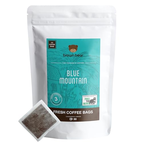 Medium Roast Ground Coffee Bags - 50 Coffee Bags - Brown Bear Blue Mountain Blend - Strength 3 - Donation to Free The Bears - Individual Arabica Coffee Bags Like Tea Bags von Brown Bear