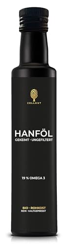 BIO HANFÖL GEKEIMT • ROHKOST • ungefiltert & kaltgepresst • mit 19% Omega 3 Fettsäuren • aus kontrolliert biologischem Anbau • enthält reichlich Vitamin E von ZELLGUT