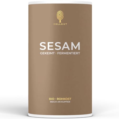 ZELLGUT© BIO SESAM GEKEIMT 250g • GLUTENFREI, ROHKOST & BASISCH • WEIß • UNGESCHÄLT NATURBELASSEN • EU-Bio-Landwirtschaft • VEGAN • 48% Ballaststoffe • reich an Eisen, Kupfer, Magnesium, Mangan von ZELLGUT