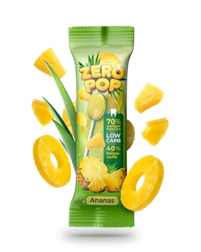 ZERO POP LOLLI ANANAS | zuckerfrei & vegan | 70% weniger Kalorien | 40% Ballaststoffe | Low Carb Süßigkeiten | 20 Stk je 8,5 Kalorien | 150g Inhalt von ZERO POP