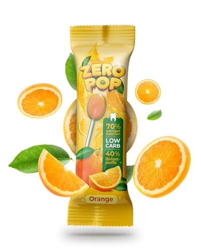 ZERO POP LOLLI ORANGE | zuckerfrei & vegan | 70% weniger Kalorien | 40% Ballaststoffe | Low Carb Süßigkeiten | 20 Stk je 8,5 Kalorien | 150g Inhalt von ZERO POP