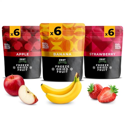 Zest Delites Gefriergetrocknete Früchte Mix Großpackung (270 g), Gesunde Getrocknete Früchte, Gefriergetrocknet Erdbeer-Bananen-Apfel Mix, Frei von Zusatzstoffen, Glutenfrei, Vegan (15 g x 18) von ZEST Delites