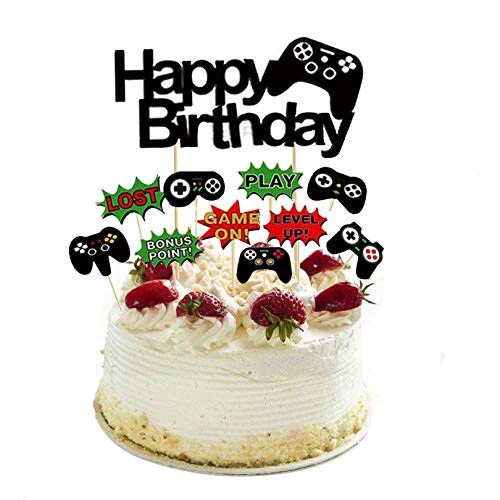 11 Stück Videospiel Happy Birthday Kuchen Topper Cupcake Dekorationen Set Game Controller Kuchen Dekorationen Picks für Mann oder Kinder Spiel Themed Geburtstag Party Zubehör von ZHENGYE