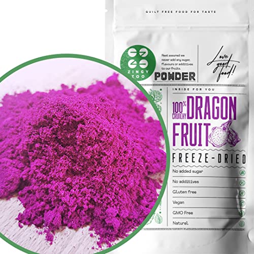 Drachenfrucht Pulver | XXL 500g Gefriergetrocknet Pink Pitaya Pulver | Red Pitaya | Freeze Dried Dragon Fruit Powder | Drachenfruchtpulver Pitahaya | Smoothie Bowl Pulver fur Pitaya Eistee Pink Latte von ZINGY ZOO