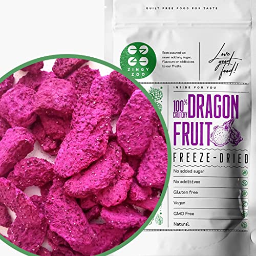 Drachenfrucht Trockenfrüchte Gefriergetrocknet | 50g to-go Natürlich Getrocknet Pink Pitaya Vegan | Geeignet zu machen Drachenfruchtpulver Pitahaya Smoothie Bowl | Freeze Dried Dragon Fruit | ZingyZoo von ZINGY ZOO