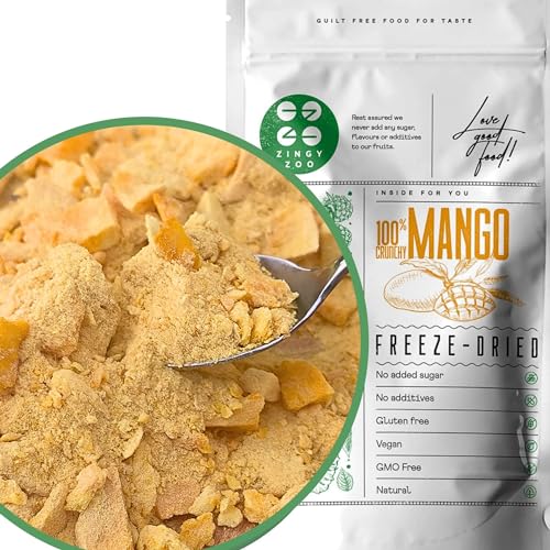 Gefriergetrocknete Mango Zerkleinerte | XL 300g Mangobruchstücke und -pulver Ohne Zuckerzusatz Mango Gefriergetrocknet | Freeze Dried Mango Fruit | Mango Getrocknet Trocken | Trockenmango ZingyZoo von ZINGY ZOO