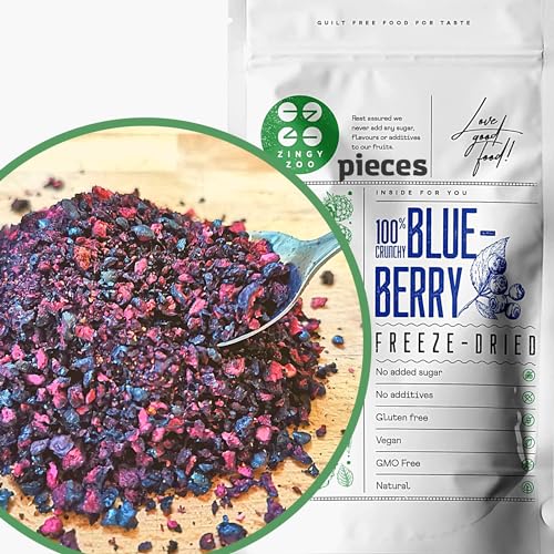 Getrocknete Heidelbeeren Stücke | 100% Vaccinium Myrtillus Wilde Heidelbeeren Gefriergetrocknete Früchte | Wilde Blaubeeren Pulver Heidelbeer Fruchtpulver Gefriergetrocknet Freeze Dried Blueberry von ZINGY ZOO