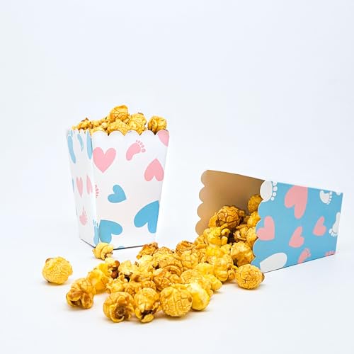 ZOOYOO 24 Stück Klein Popcorn Boxen für Baby,kleines Jungen Mädchen,Blau Rosa Weiße Popcorn Taschen Behälter für Geschlecht Offenbaren,Geburtstag,Baby Shower Party-5.5 * 7.5 * 10.5cm von ZOOYOO