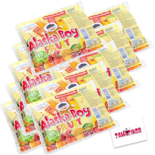 Alaska Boy Wassereis Icesticks | VEGAN | LAKTOSEFREI |GLUTENFREI | 10 x 50ml (10er Karton) | Stangeneis für den Sommer, Einfrieren & genießen + Zama4Zingo Karte (Fruit) von Zama4Zingo