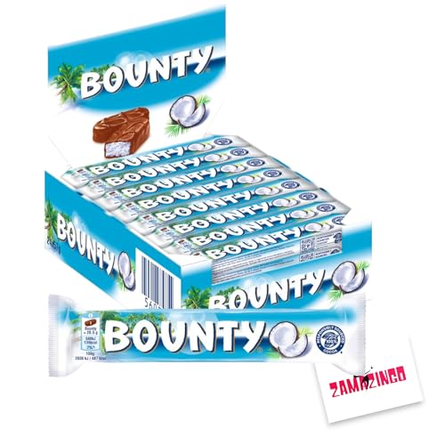 Bounty Riegel Kokos Schokolade Vollmilch Geschmack Doppel Riegel einzeln verpackt Thekendisplay 24 x 57g | inkl. Zama4Zingo Karte von Zama4Zingo