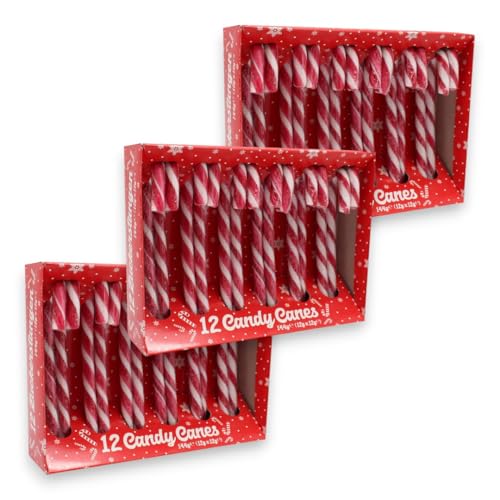 Candy Canes Zuckerstangen Erdbeer Geschmack einzeln verpackt (12x12g) 144g (3er Pack) | Weihnachten wird bunt und süß | Ideal zum Dekorieren und zum Naschen! von Zama4Zingo