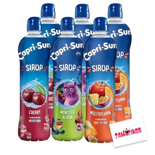 Capri Sun Sirup | VEGAN | Multi Vitamin/Kirsche/Monster Alarm 600ml (6er Pack) | für die ganze Familie im Sommer, Kinderpartys und Erfrischungen + Zama4Zingo karte von Zama4Zingo