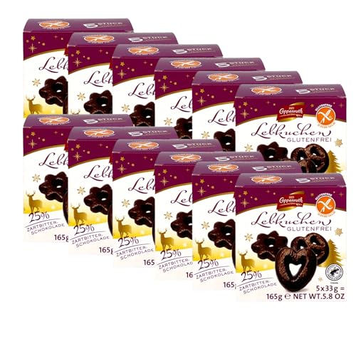 Coppenrath Lebkuchen Glutenfrei 165g | Zartbitterschokolade 5 Stück einzeln verpackt. (12er Pack) von Zama4Zingo