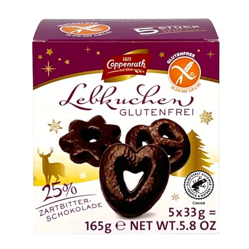 Coppenrath Lebkuchen Glutenfrei 165g | Zartbitterschokolade 5 Stück einzeln verpackt. (1er Pack) von Zama4Zingo