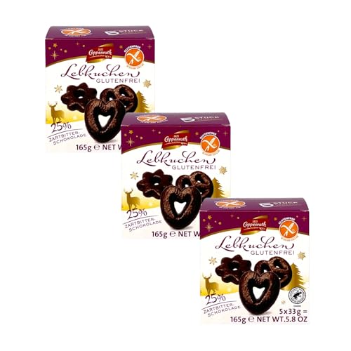 Coppenrath Lebkuchen Glutenfrei 165g | Zartbitterschokolade 5 Stück einzeln verpackt. (3er Pack) von Zama4Zingo