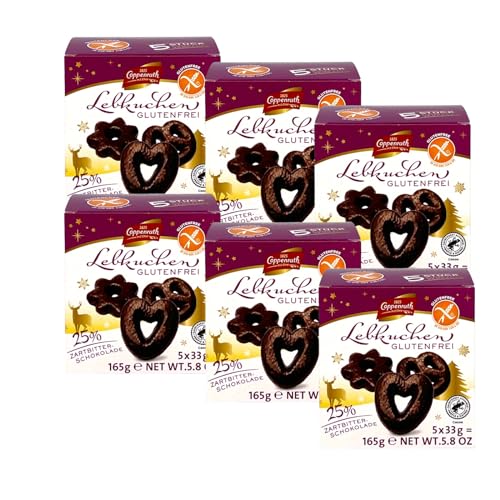 Coppenrath Lebkuchen Glutenfrei 165g | Zartbitterschokolade 5 Stück einzeln verpackt. (6er Pack) von Zama4Zingo