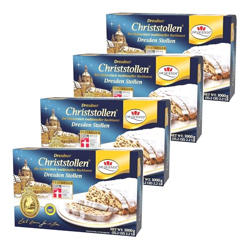 Dr. Quendt Dresdner Christstollen 1000g – Ein Meisterstück traditioneller Backkunst aus Dresden (4er Pack) von Zama4Zingo