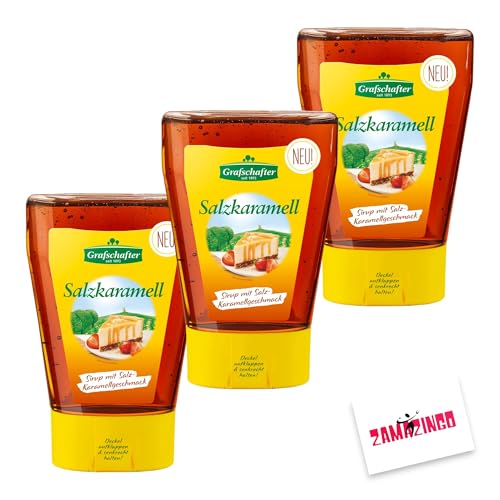 Grafschafter Karamell Sirup 500g | Herzhaft-süßer/salziger Brotaufstrich, Salted Caramell | Sirup mit Salz-Karamellgeschmack + Zama4Zingo Karte (3er Pack, Salzkaramell) von Zama4Zingo