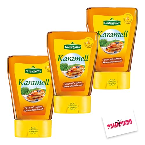 Grafschafter Sirup Karamell 500g | Herzhaft-süßer Brotaufstrich, Ideal zum Süßen & Verfeinern + Zama4Zingo Karte (3er Pack, Karamell) von Zama4Zingo