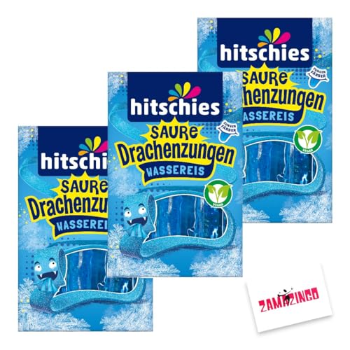 Hitschies Wassereis Saure Drachensunge Blau | VEGAN | 10 x 40ml - Wassereis, Stangeneis für den Sommer + Zama4Zingo Karte (3er Pack, Blau) von Zama4Zingo