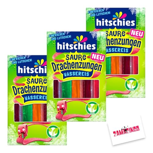 Hitschies Wassereis Saure Drachensunge Bunt | VEGAN | 10 x 40ml - Wassereis, Stangeneis für den Sommer + Zama4Zingo Karte (3er Pack, Bunt) von Zama4Zingo