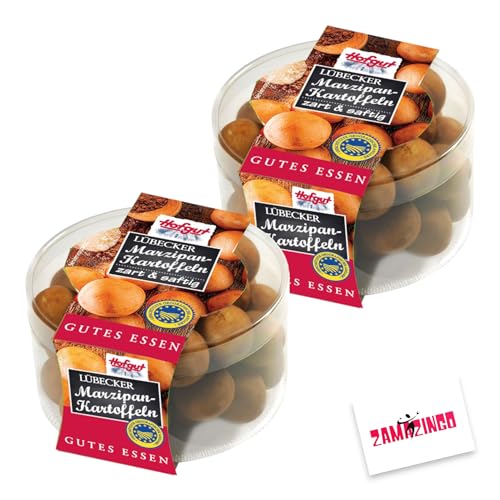 Hofgut Lübecker Marzipan Kartoffeln zart & saftig 250g | Weihnachtliche Kostbarkeit, für die Winterzeit ein gaumenschmaus + Zama4Zingo Karte (2er Pack) von Zama4Zingo