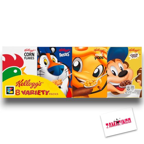 Kellogg´s Variaty Packs 8 Packungen 205g + Zama4Zingo karte - Corn Flakes, Frosties, Miel Pops, Choco Kripsies Choco von Zama4Zingo