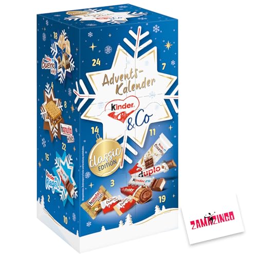 Kinder & Co. Adventskalender Classic 295g | Überraschungen wie Tronky, Bueno, hanuta Minis, kinder Schoko-Bons, duplo | Kalender Genuss Weihnachtszeit + Zama4Zingo Karte (Blau) von Zama4Zingo