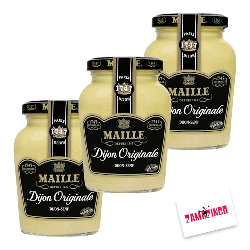 Maille Dijon Senf im Glas 215g (3er Pack) | Feinster Senf aus ganzen Senfkörnern, delikat mit Originale Geschmack | Gourmets und Feinschmecker + Zama4Zingo Karte von Zama4Zingo