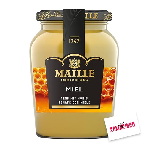 Maille Senf mit Honig im Glas 230g (1er Pack) | Feinster Senf aus ganzen Senfkörnern, delikat mit köstlichem Honig | Gourmets und Feinschmecker + Zama4Zingo Karte von Zama4Zingo