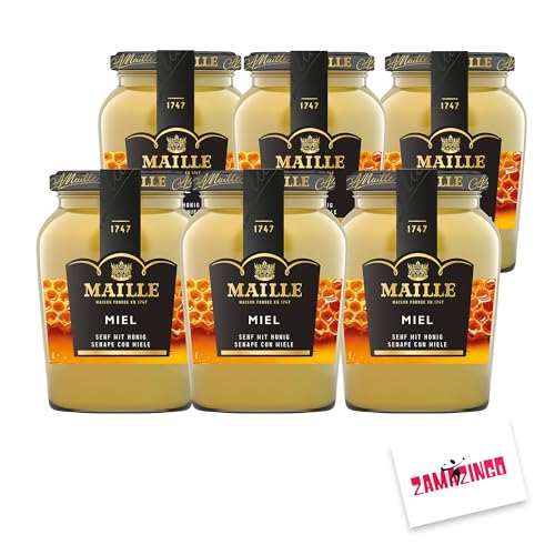 Maille Senf mit Honig im Glas 230g (6er Pack) | Feinster Senf aus ganzen Senfkörnern, delikat mit köstlichem Honig | Gourmets und Feinschmecker + Zama4Zingo Karte von Zama4Zingo