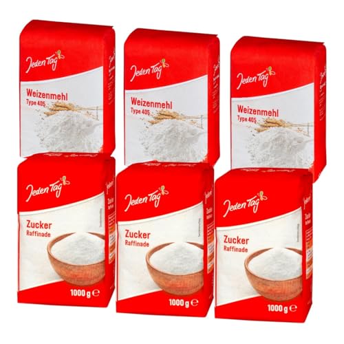 Mehl Type 405 & Zucker Raffinade 1 kg, 6er Pack (2 Sorten je 3x) | Erleichtert das Backen – Ideal für Kuchen, Brot & Desserts von Zama4Zingo