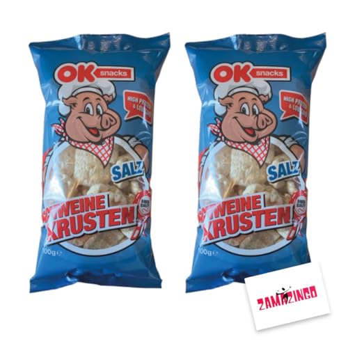 OK Snacks Schweinekrusten 100g (2er Pack)| LOW CARB & HIGH PROTEIN | Dänische Qualität + Zama4Zingo Karte von Zama4Zingo